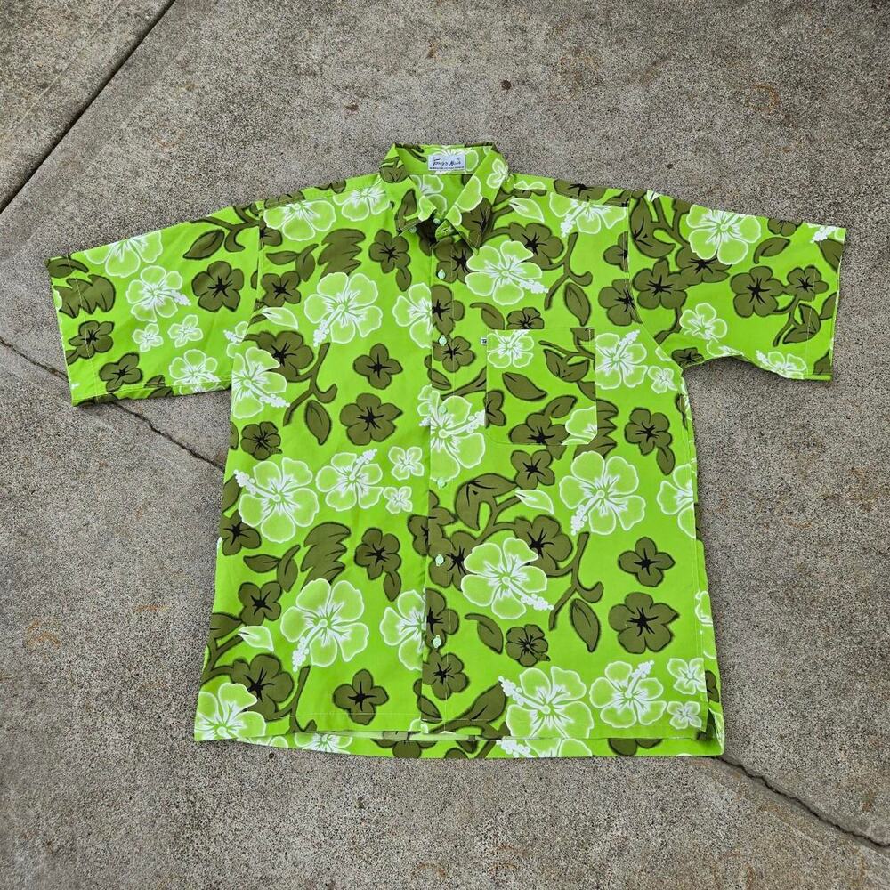 Vtg TONY'S MAN Vibrant Flowers All Over Print Skate Surf Button Up Shirt XL Fit